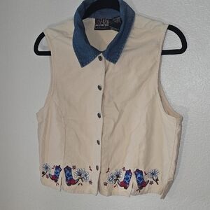 Ozark Mountain Cream Vest with Embroidered Floral Design
